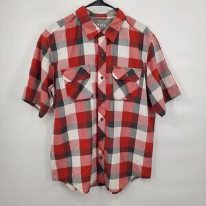 Orvis Plaid Flannel Shirt Short Sleeve Button Down Collar Pockets Mens Large